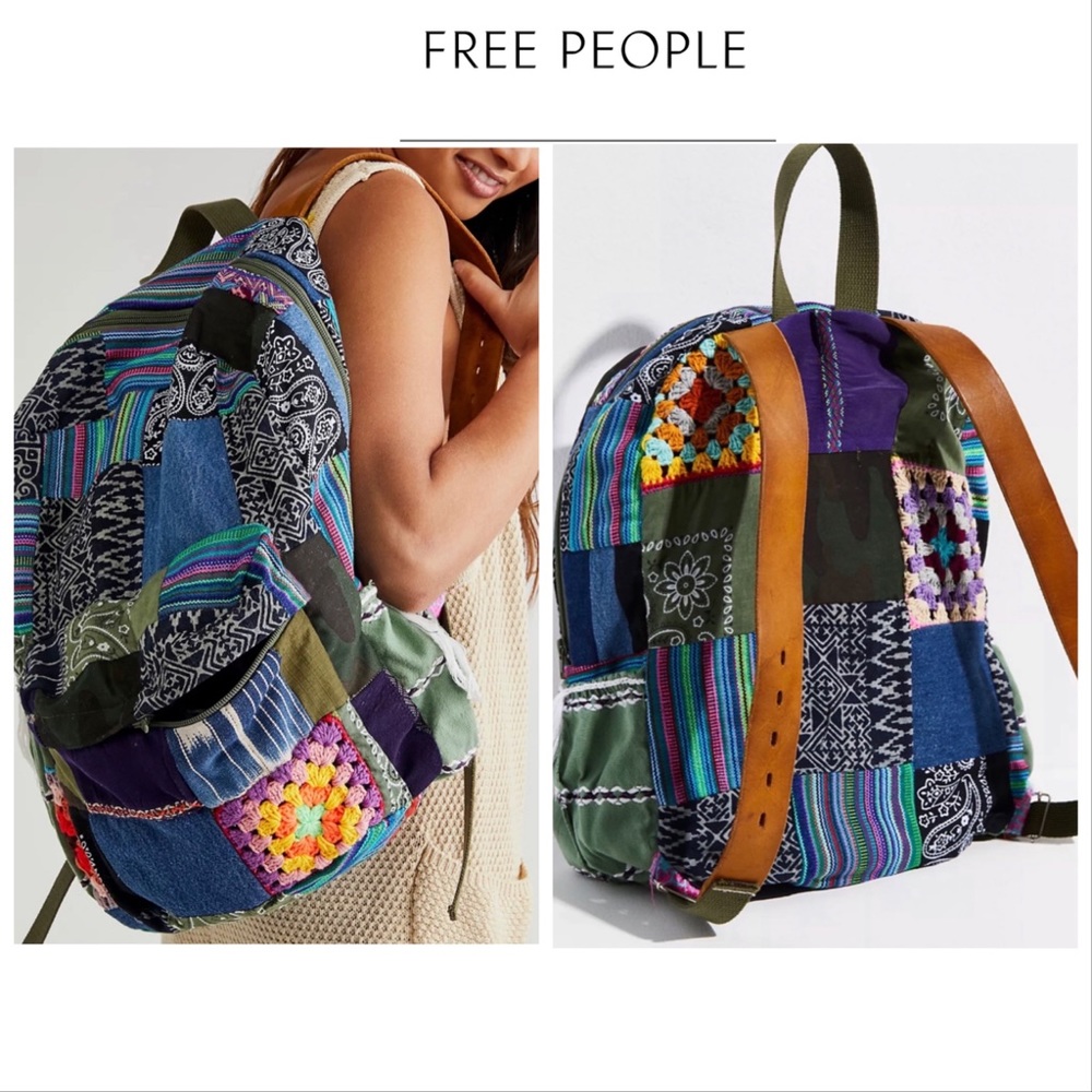 Free People X Tricia Fix Boho Patchwork With Crochet Patches and Leather Straps - Picture 1 of 15